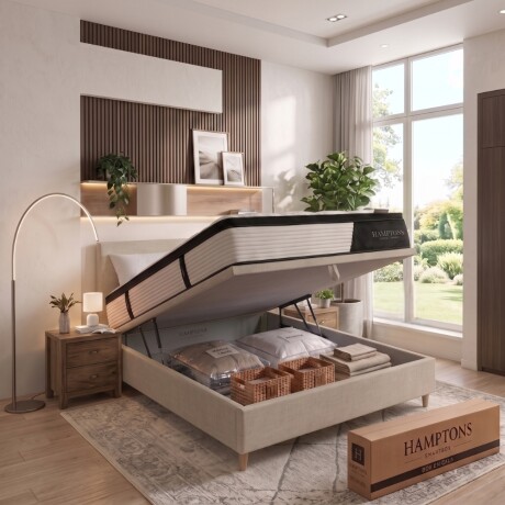 Sommier Queen HAMPTONS Hybrid Cobalt Smart Box Baúl Beige