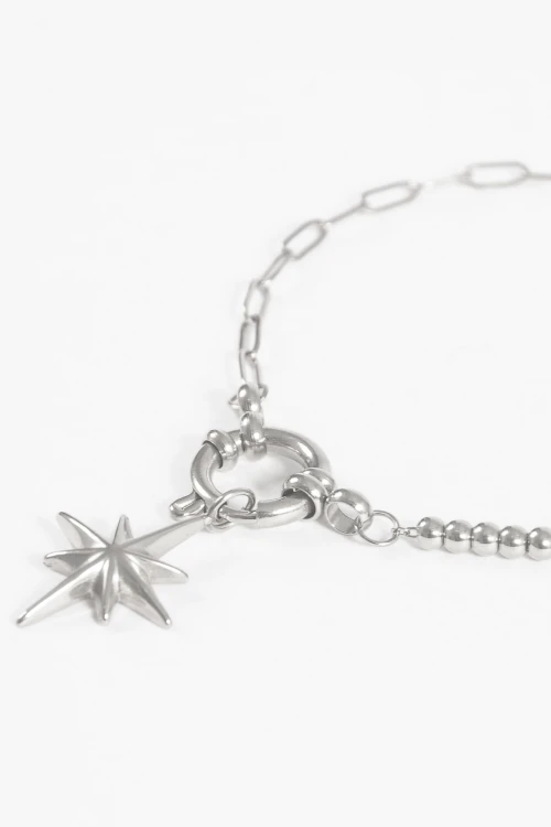 Pulsera acero dije estrella plateado