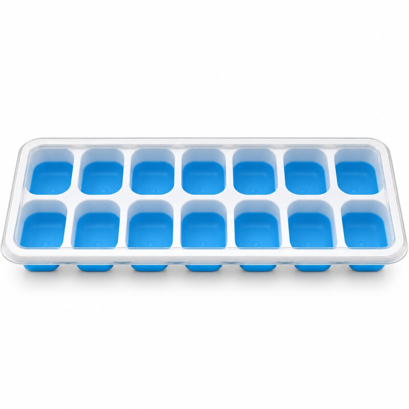 Cubetera para Hielo con Tapa y Base de Silicona 14 Cubos Celeste