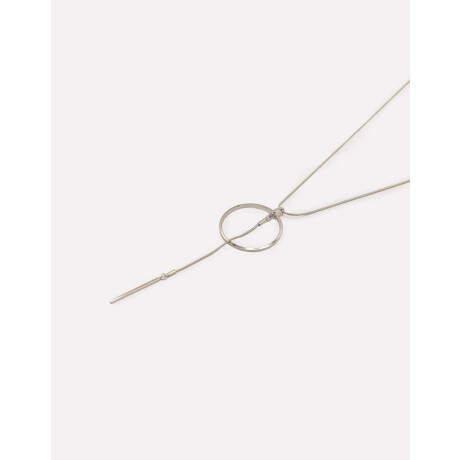 Collar Largo Con Anillo Plateado Rodio