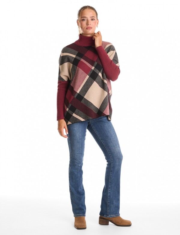 Polera Poncho Oversize MULTI/BORDEAUX