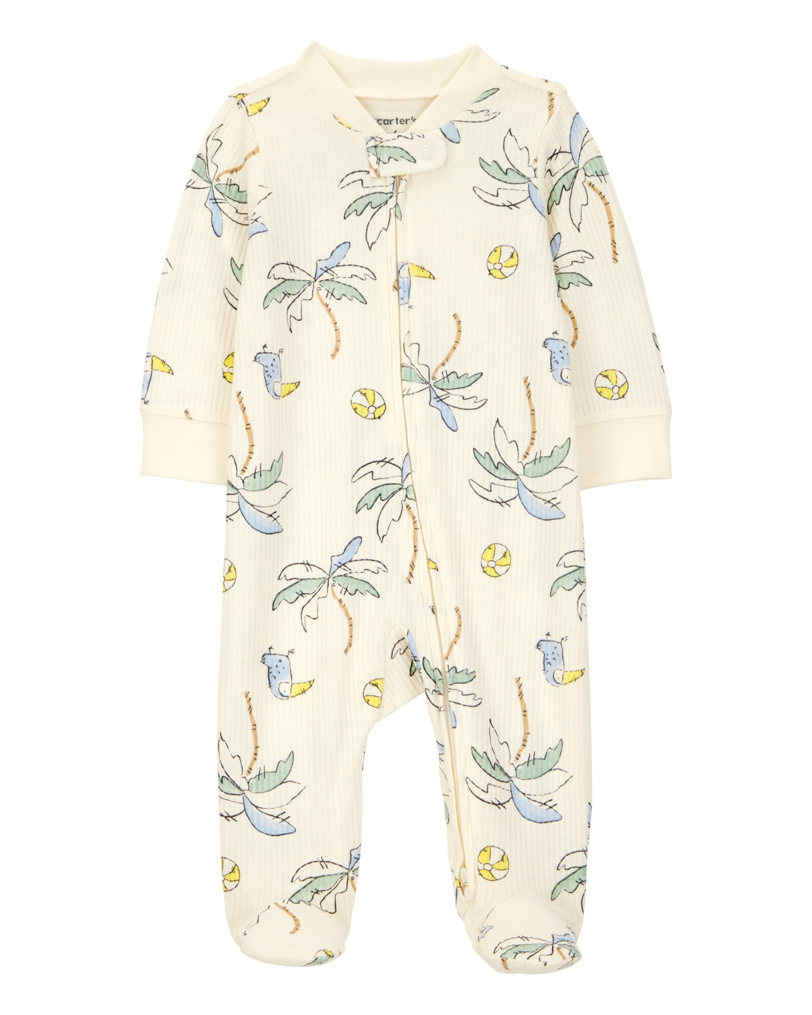 Pijama una pieza de algodón acanalado, con pie, diseño palmeras Sin color