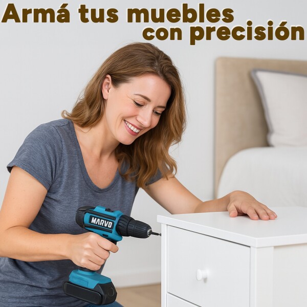 Taladro Atornillador Marvo Inalámbrico + 2 Baterías + Accs ® Color Negro