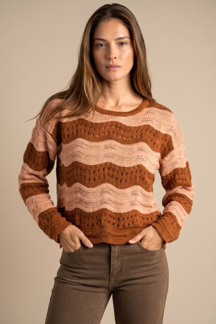 Sweater Textura Rayado Rosa/mocha