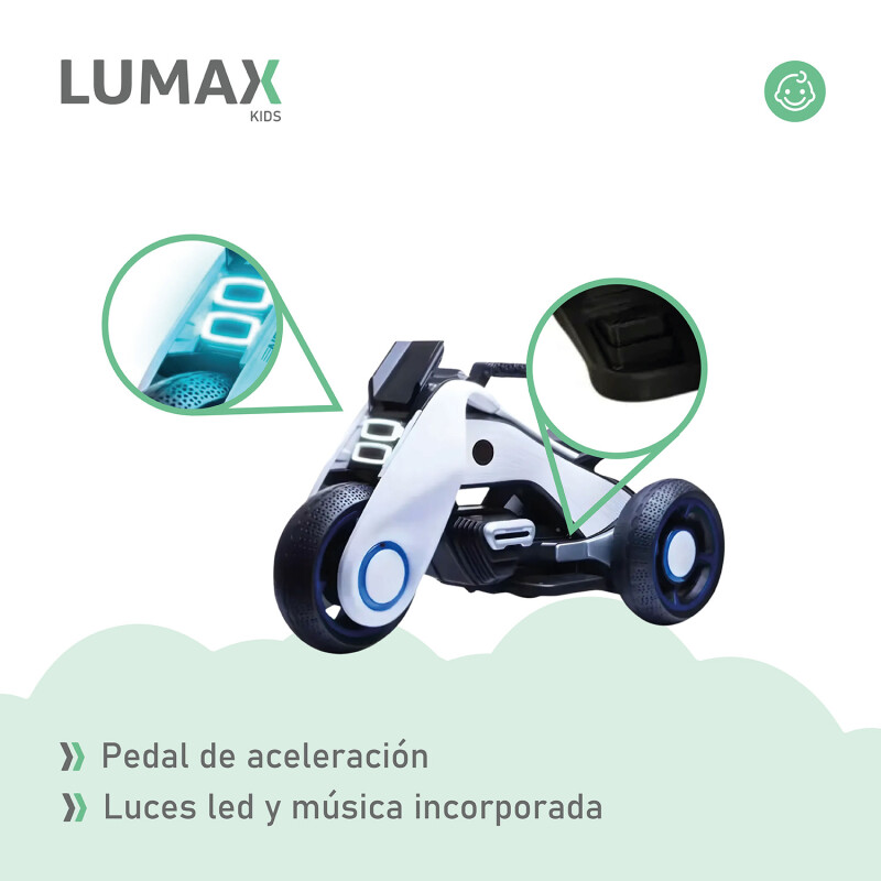 Moto futuro a batería infantil Lumax Grande con luces y musica Blanco