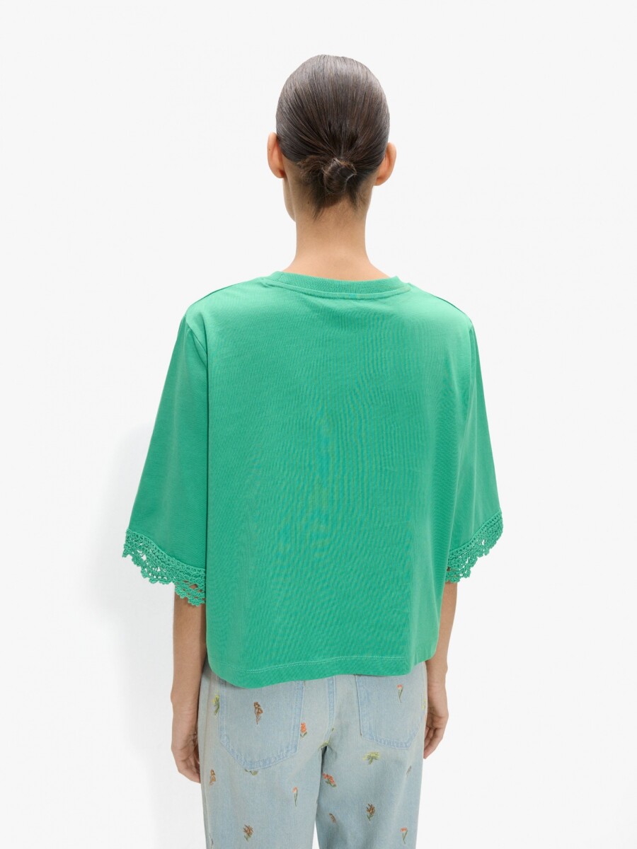 Blusa Con Detalles Crochet 100% Algodón verde