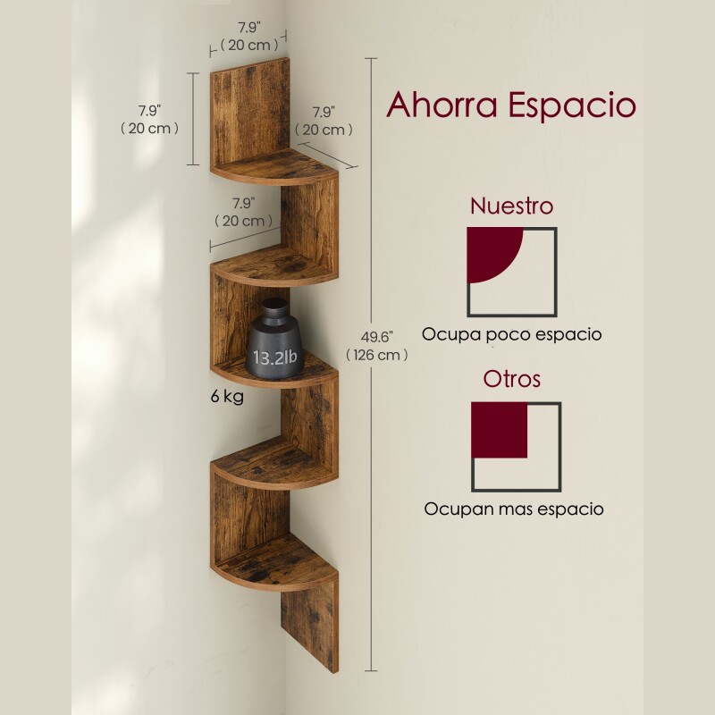 VASAGLE Estante de Almacenamiento Moderna de 5 Niveles para Montaje en Pared – Para Oficina, Sala de Estar, Dormitorio y Cocina Marron