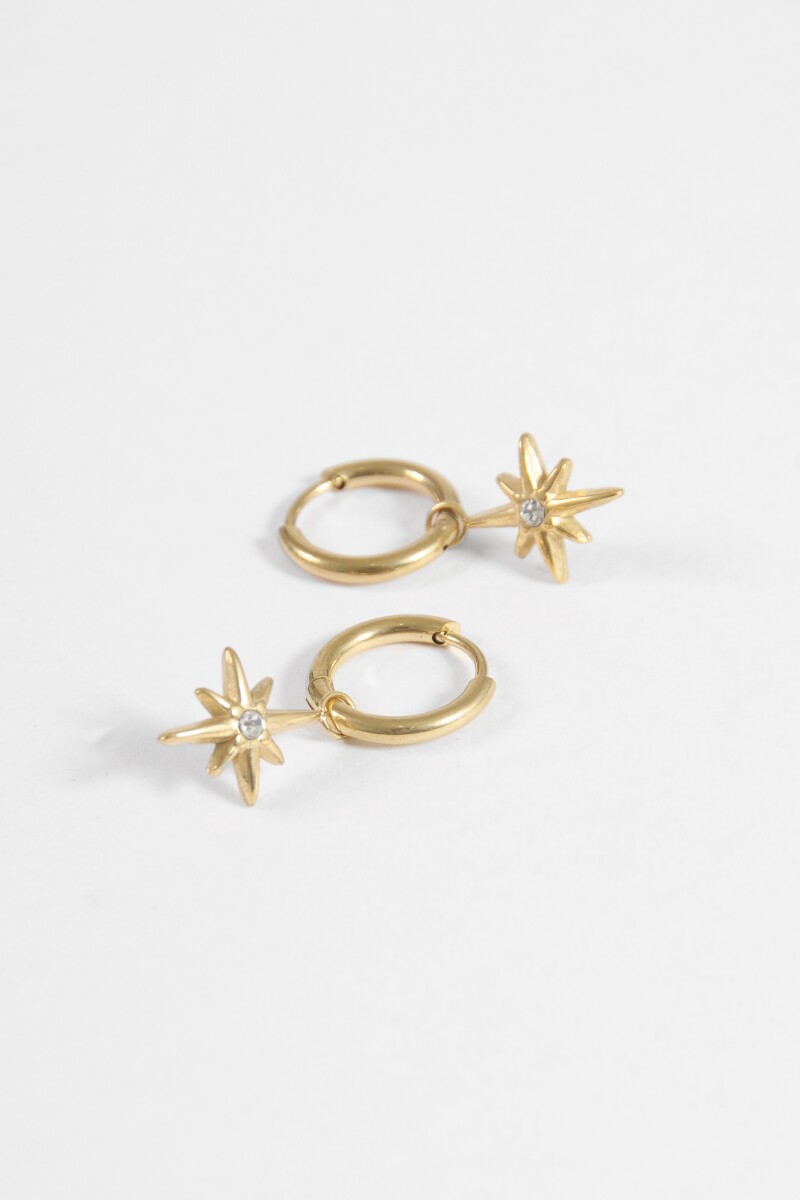 Aros acero estrella strass dorado