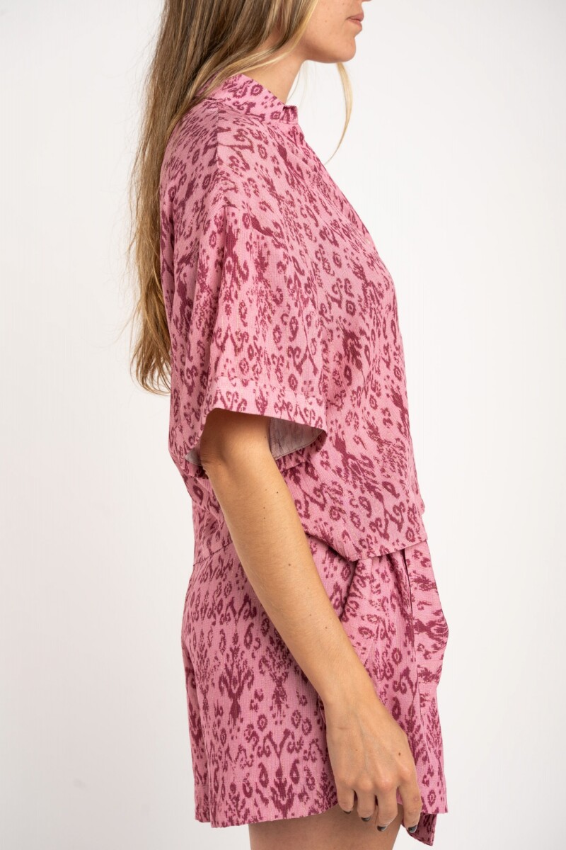 Camisa Estampada Lurex Rosa