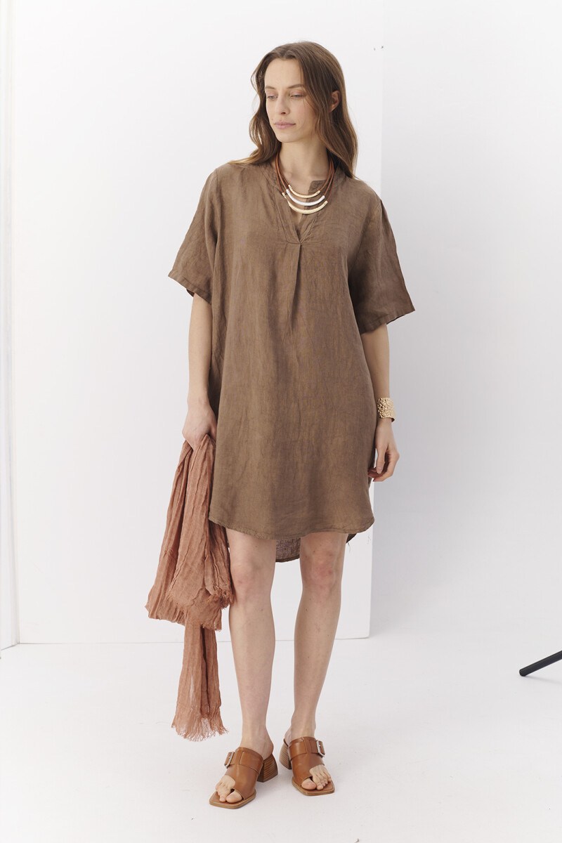 VESTIDO LINO THELMA CAMEL