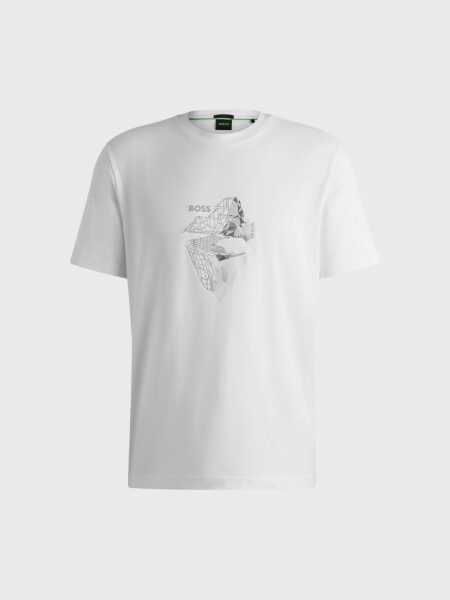 BOSS Camiseta de Algodón Elástico con Arte Impreso y Bordado Blanco