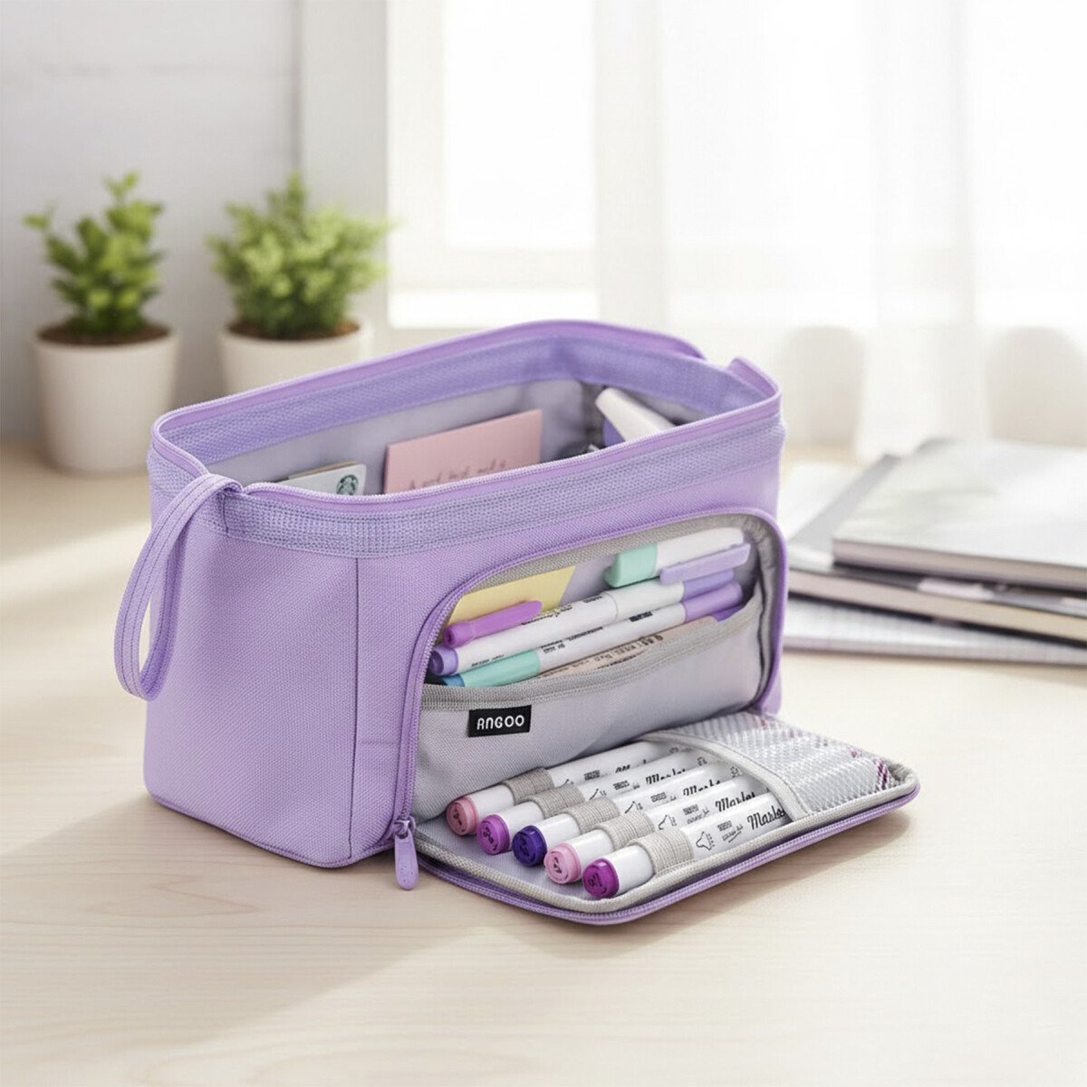 Cartuchera Escolar Liceal Organizador 22cm Gran Capacidad - Color Violeta 