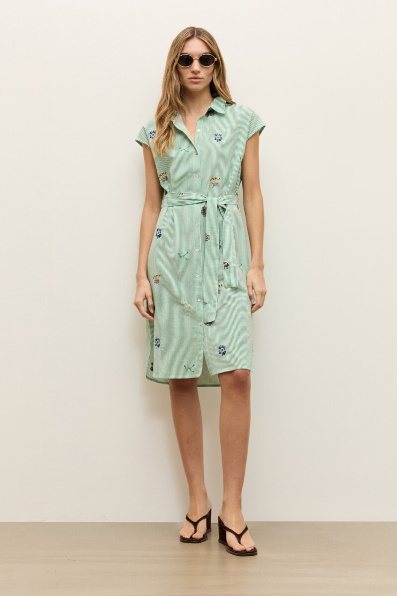 Vestido rayado con bordado - verde 