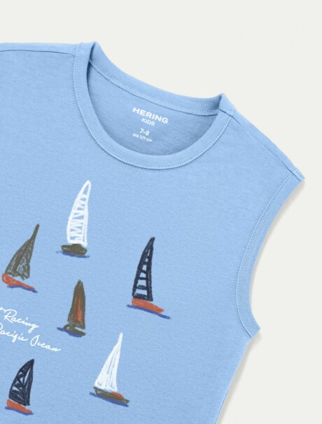 CAMISETA SIN MANGAS DE TEJIDO DE PUNTO CON ESTAMPADO CELESTE