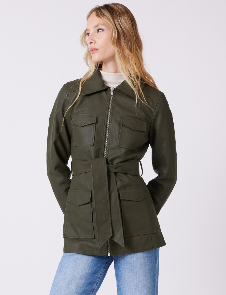 Chaqueta Eco Cuero Cinto - Oliva 