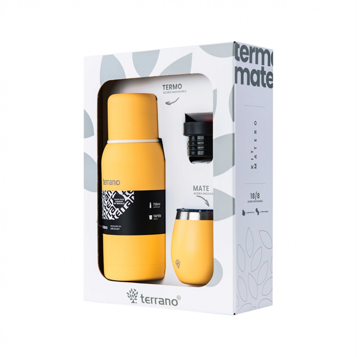 KIT V1 TERMO CLASICO 750ML SIN MANIJA - TERRANO KIT V1 MATE + TERMO CLASICO 750ML AMARILLO PASTEL 