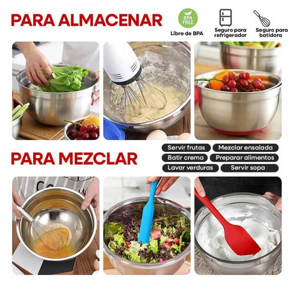Juego de 8 Bowl De Acero Inoxidable Utensilios Cocina Profesional IMBACK Multicolor Juego de 8 Bowl De Acero Inoxidable Utensilios Cocina Profesional IMBACK Multicolor