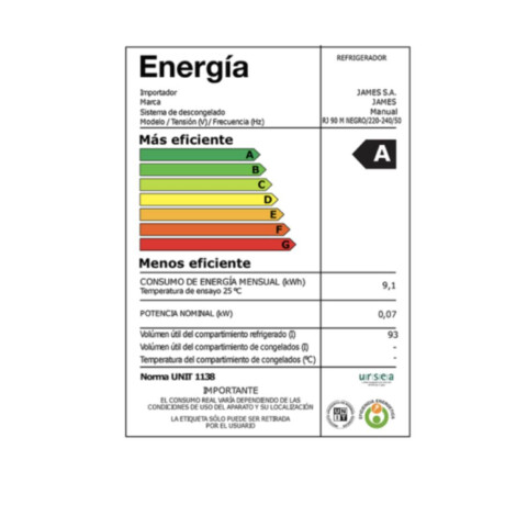 Frigobar JAMES RJ 90 M 93 Lt Negro