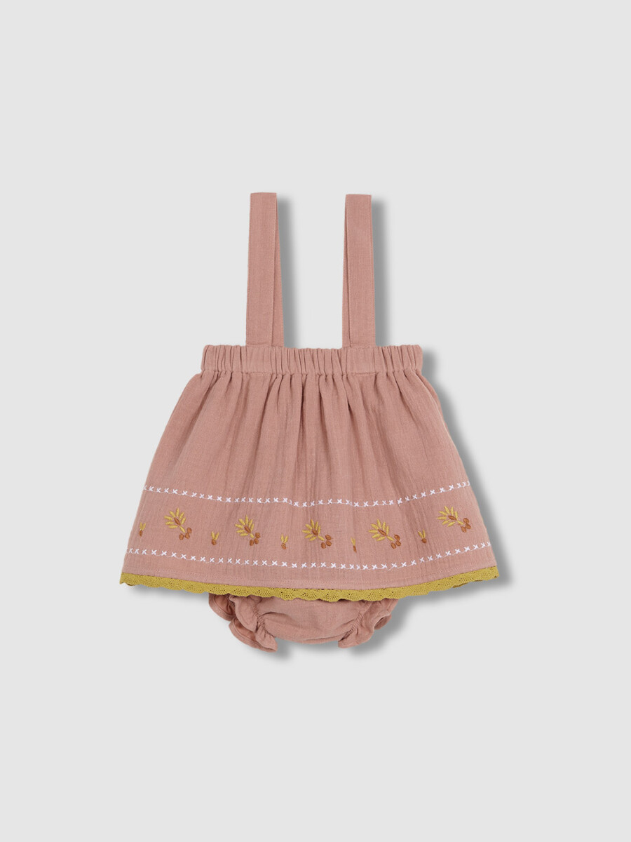 Falda De Gasa Con Bordados Nude