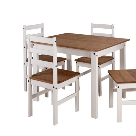 JUEGO DE COMEDOR 4 SILLAS PINO BLANCO 100X80 JUEGO DE COMEDOR 4 SILLAS PINO BLANCO 100X80