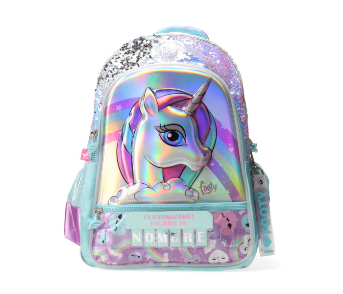 Mochila UNICORNIO con Luz Led Verde Agua