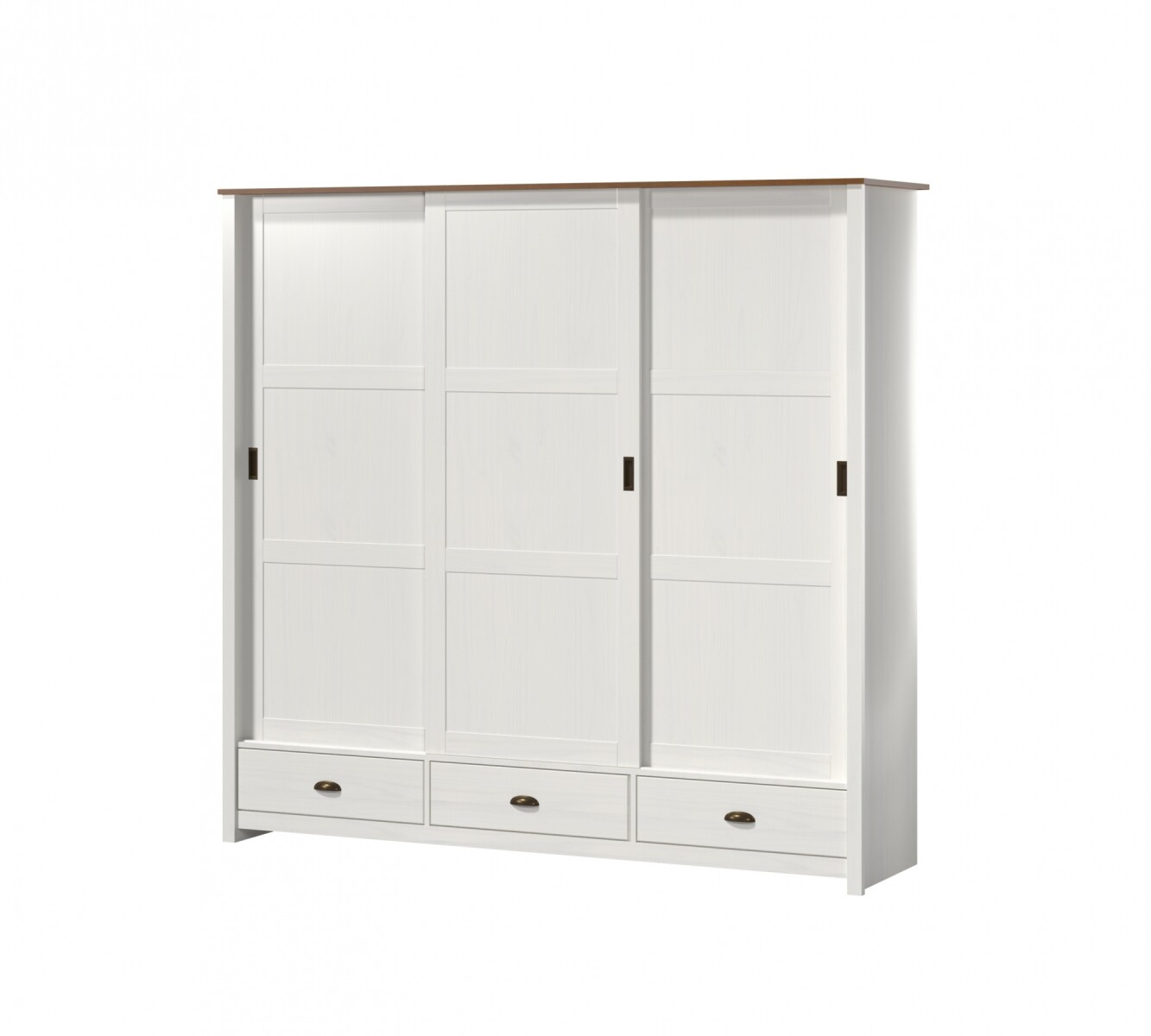 Ropero 3 puertas corredizas 3 cajones - Madera maciza - Blanco 