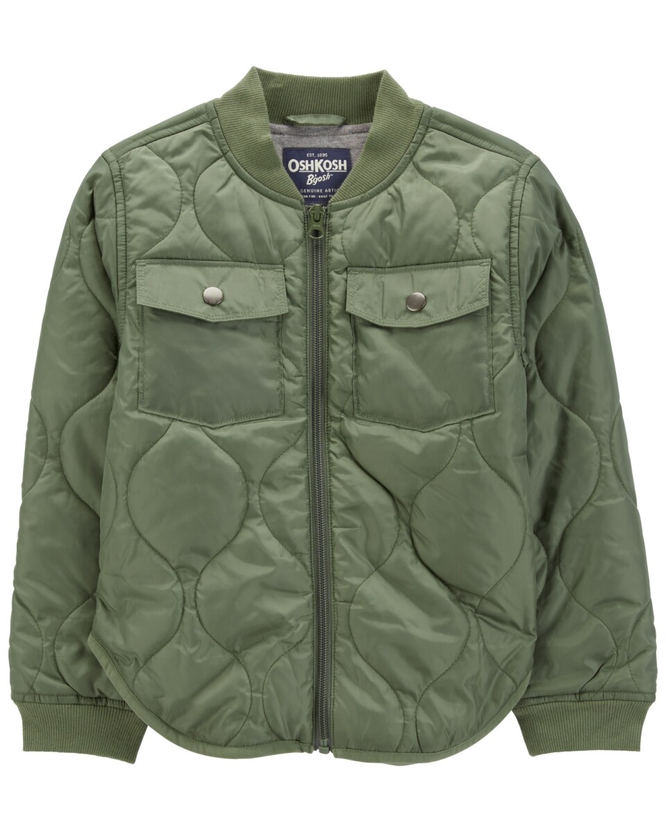 Campera de popelina, acolchada, verde oliva. Talles 6-14 