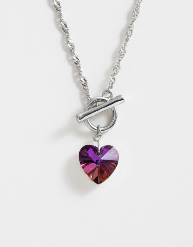 Cadena Corta con Dije Strass Corazón Collar Con Dije De Corazón - Plateado