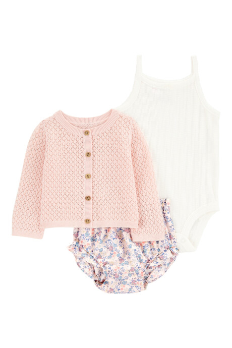 Set tres piezas de algodón, short, saco y body sin mangas Sin color