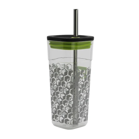 Vaso Acrílico Cuadrado Minecraft con Pajita Acero 540 ml U