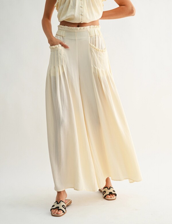 Pantalón Palazzo Fluido De Tiro Alto Con Frunces BEIGE CLARO