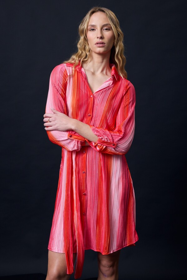 Vestido Saten Plisado ROSA/MULTI