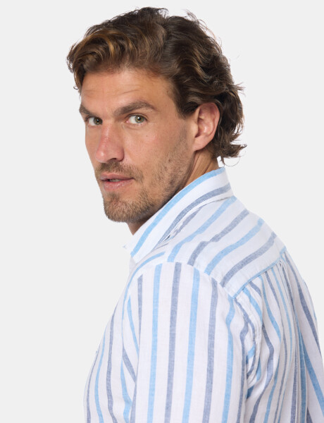 CAMISA DE LINO RAYADA Azul