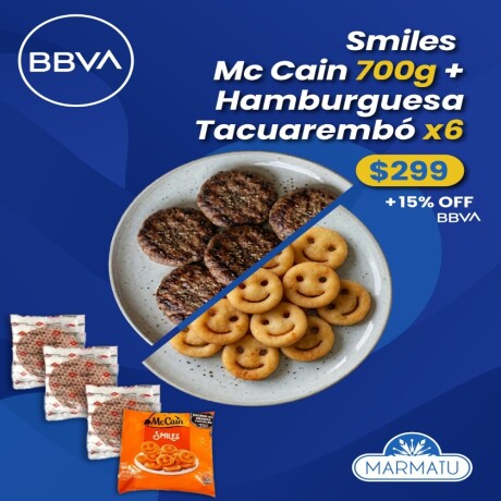 Smile 700gr + 3 Paquetes Hamb. Tacuarembo 84gr (6unid) Smile 700gr + 3 Paquetes Hamb. Tacuarembo 84gr (6unid)