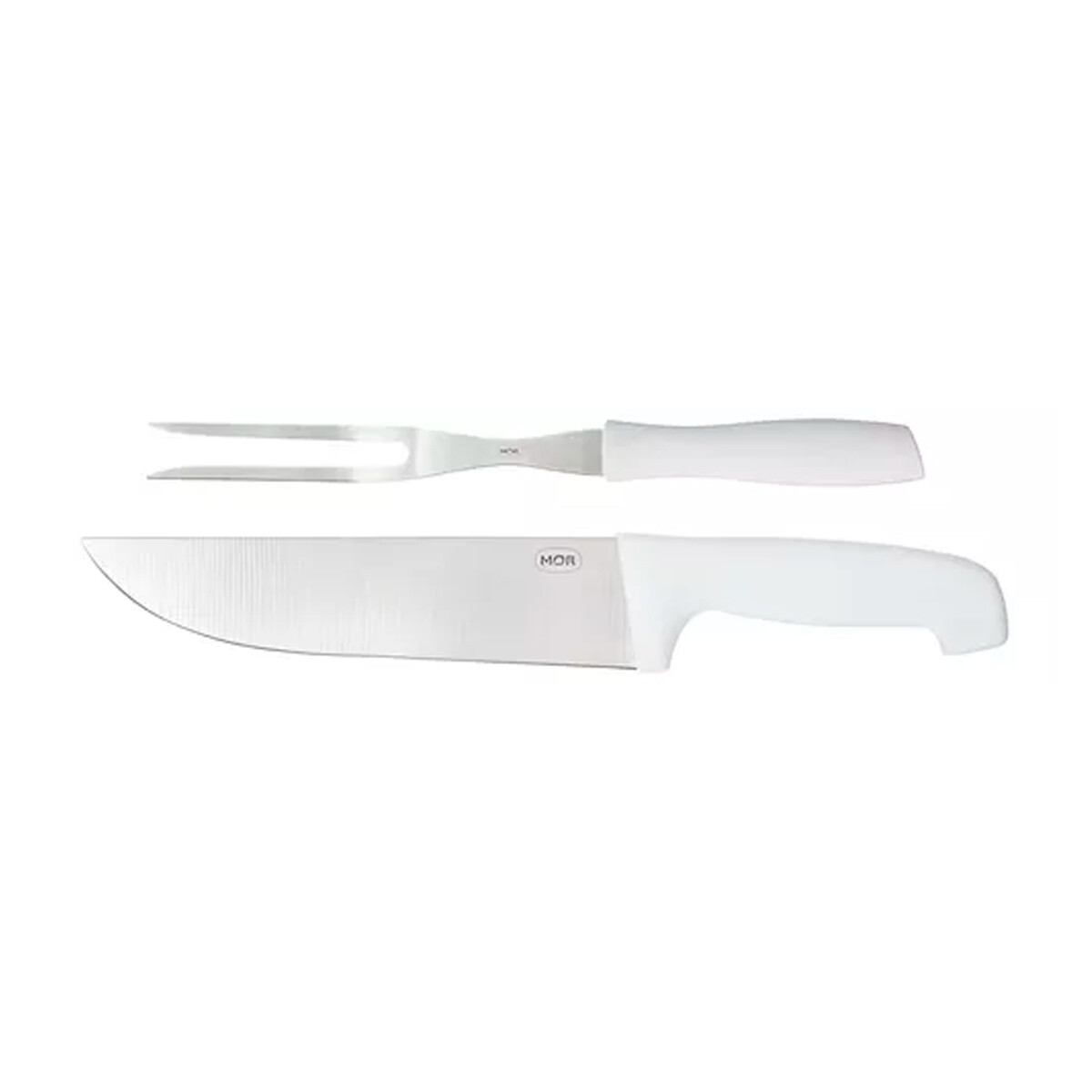 Set asador: Cuchillo y tenedor mango blanco - BLANCO 