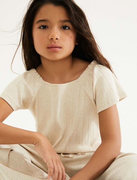 BLUSA DE LINO ACANALADA BEIGE