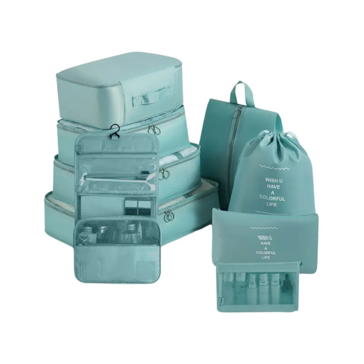 Set Organizador Valija Viaje Almacenamiento Equipaje X9 Unid - Verde 