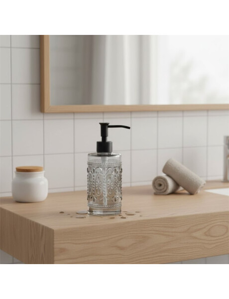 DISPENSADOR DE JABON VIDRIO D7.5x19.5CM FLORES DISPENSADOR DE JABON VIDRIO D7.5x19.5CM FLORES