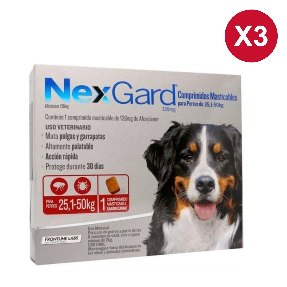 NEXGARD 25 A 50 KG CAJA X3 COMPRIMIDOS 