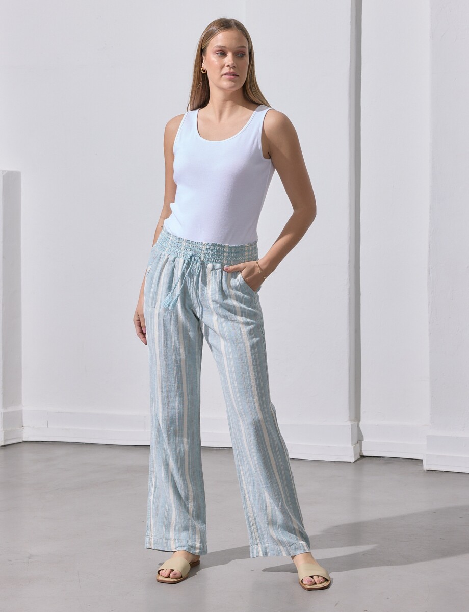 Pantalon Lino Lineas Cordel - Celeste/multi 