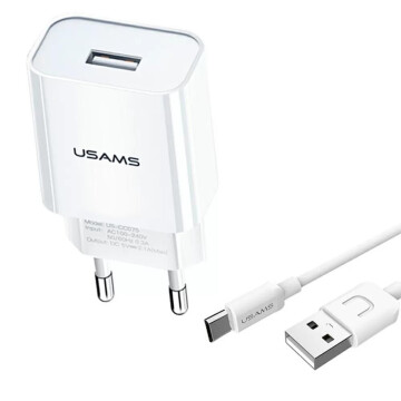 Cargador De Pared Usams USB Tipo-C 2,1A Con Cable Calidad Cargador De Pared Usams USB Tipo-C 2,1A Con Cable Calidad