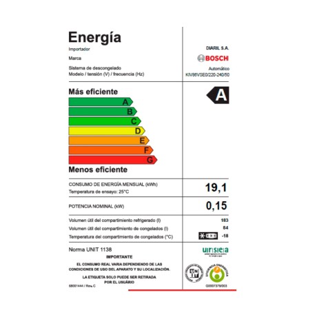 Heladera Panelable Bosch KIV86VSE0 267 lts Heladera Panelable Bosch KIV86VSE0 267 lts