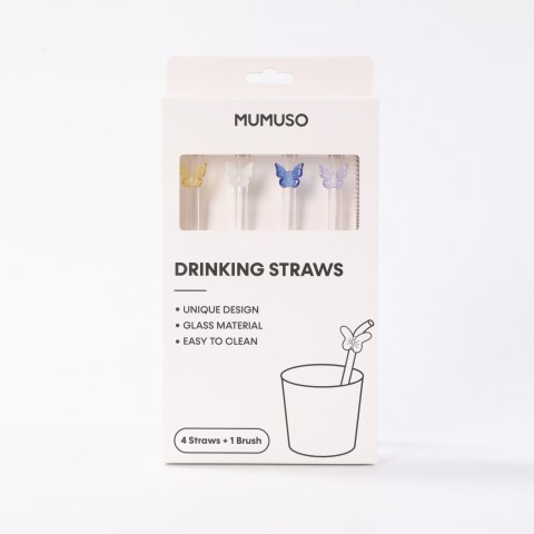 JUEGO DE 4 PAJITAS DE VIDRIO CON CEPILLO DE LIMPIEZA (MARIPOSA DE CRISTAL) JUEGO DE 4 PAJITAS DE VIDRIO CON CEPILLO DE LIMPIEZA (MARIPOSA DE CRISTAL)