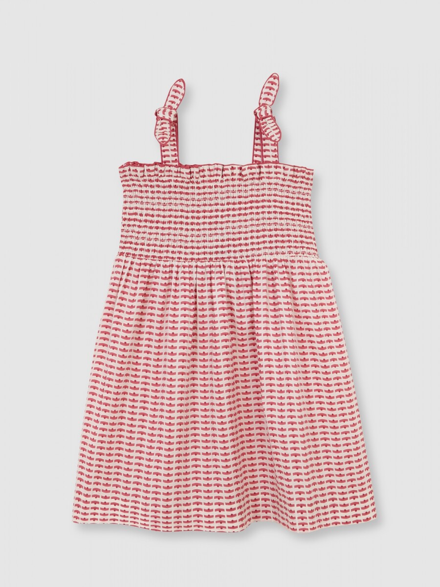 Vestido Estampado Con Smock Piedra
