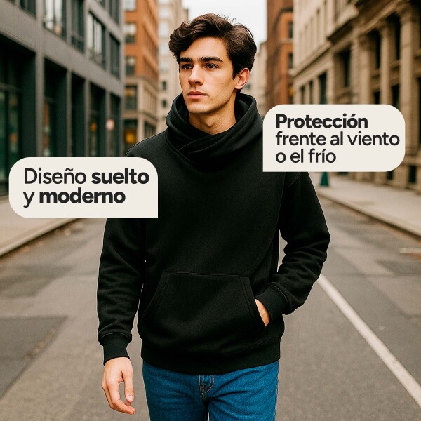 Canguro Buzo OverSize Capucha Cuello Frio Invierno Unisex Color Negro Talle XL
