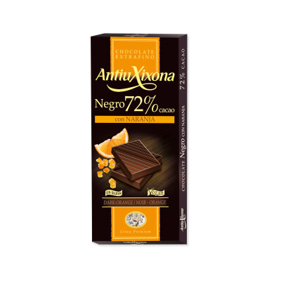 Chocolate 72% De Cacao Con Naranja Sin Gluten AntiuXixona Choco Antiuxixona Naranja 90g