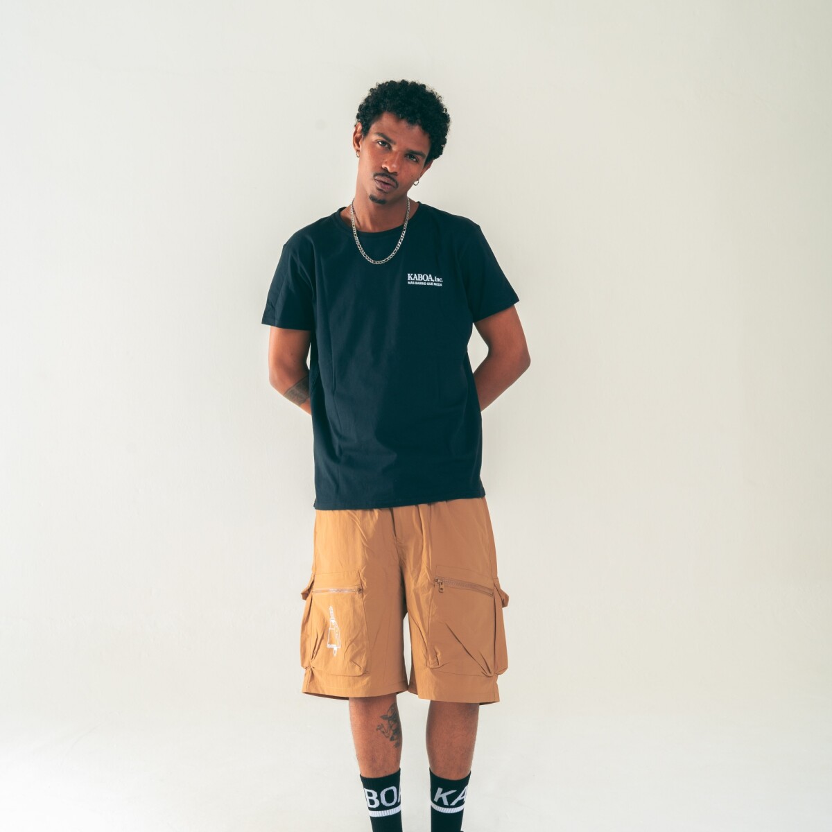 BERMUDA NYLON - logo beige 