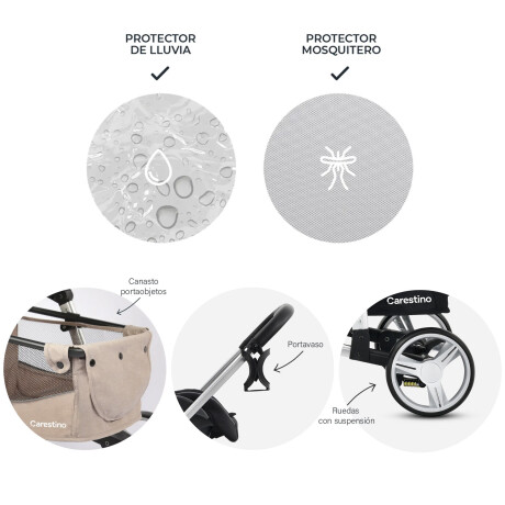 Kit Cochecito Carestino London 3 en 1 + Moisés + Butaca + Accesorios Gris