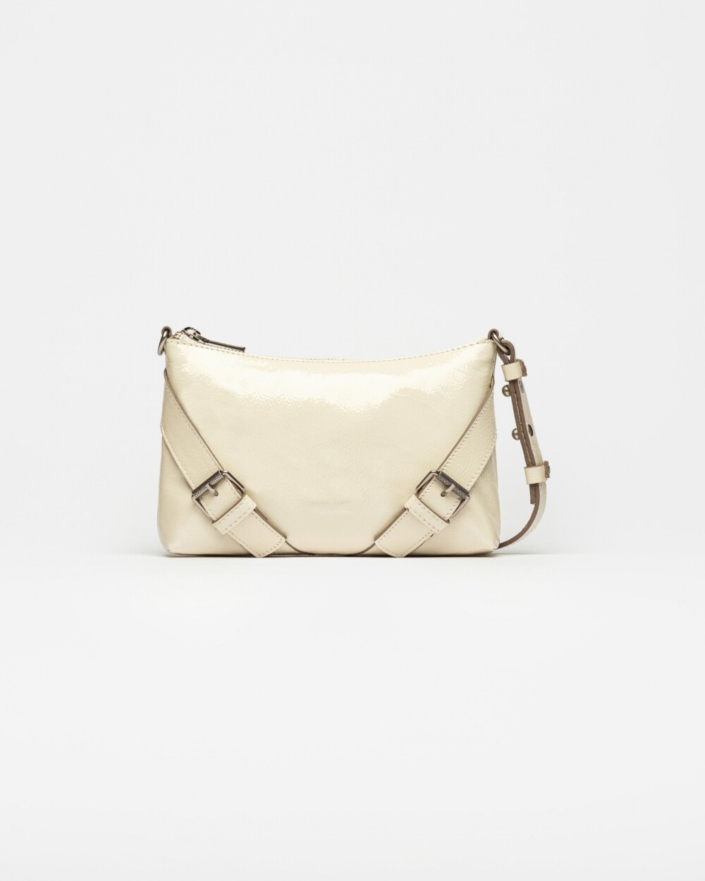 Mini bag Pocket en cuero charol arrugado Natural