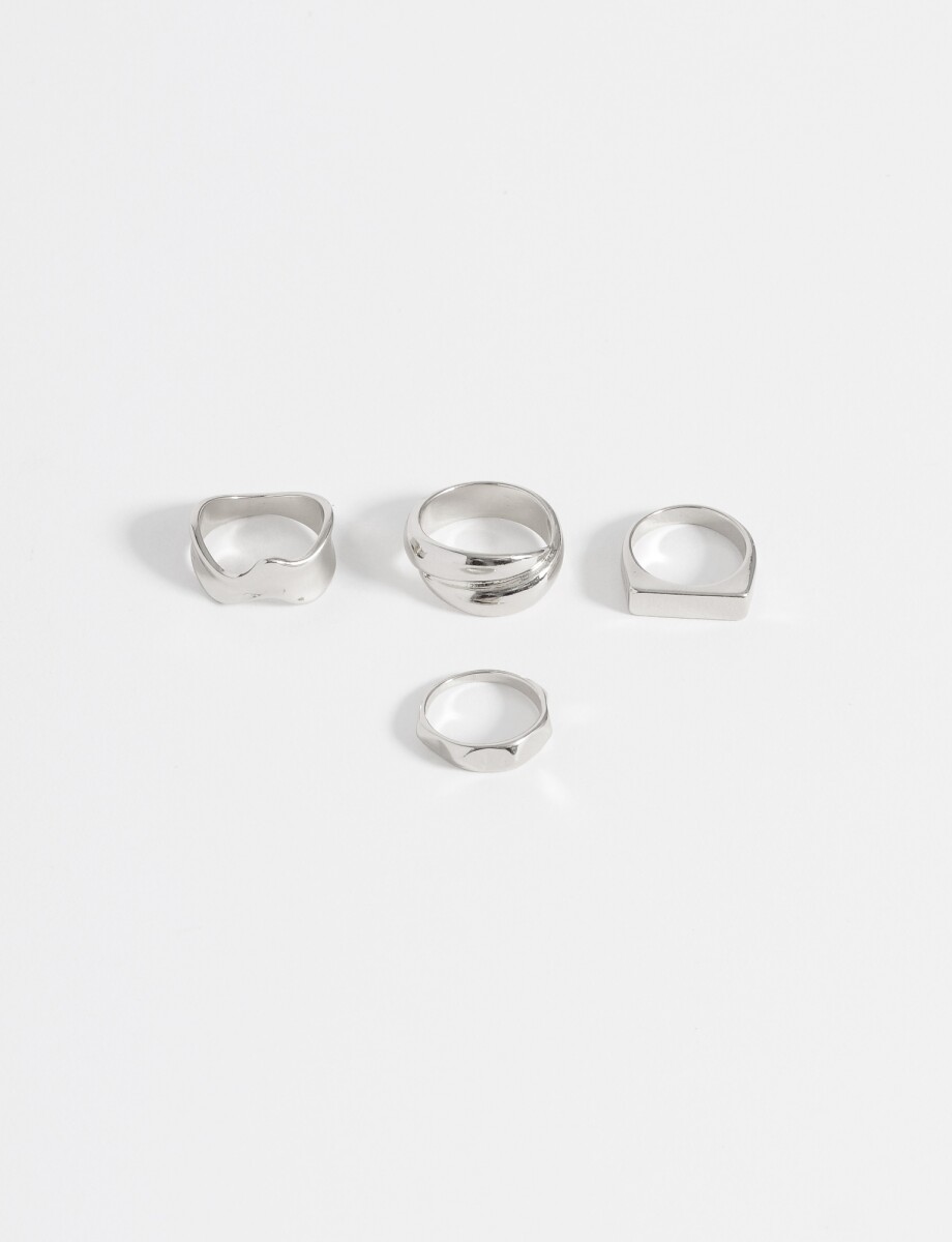 Set de anillos metal texturizado - plateado 